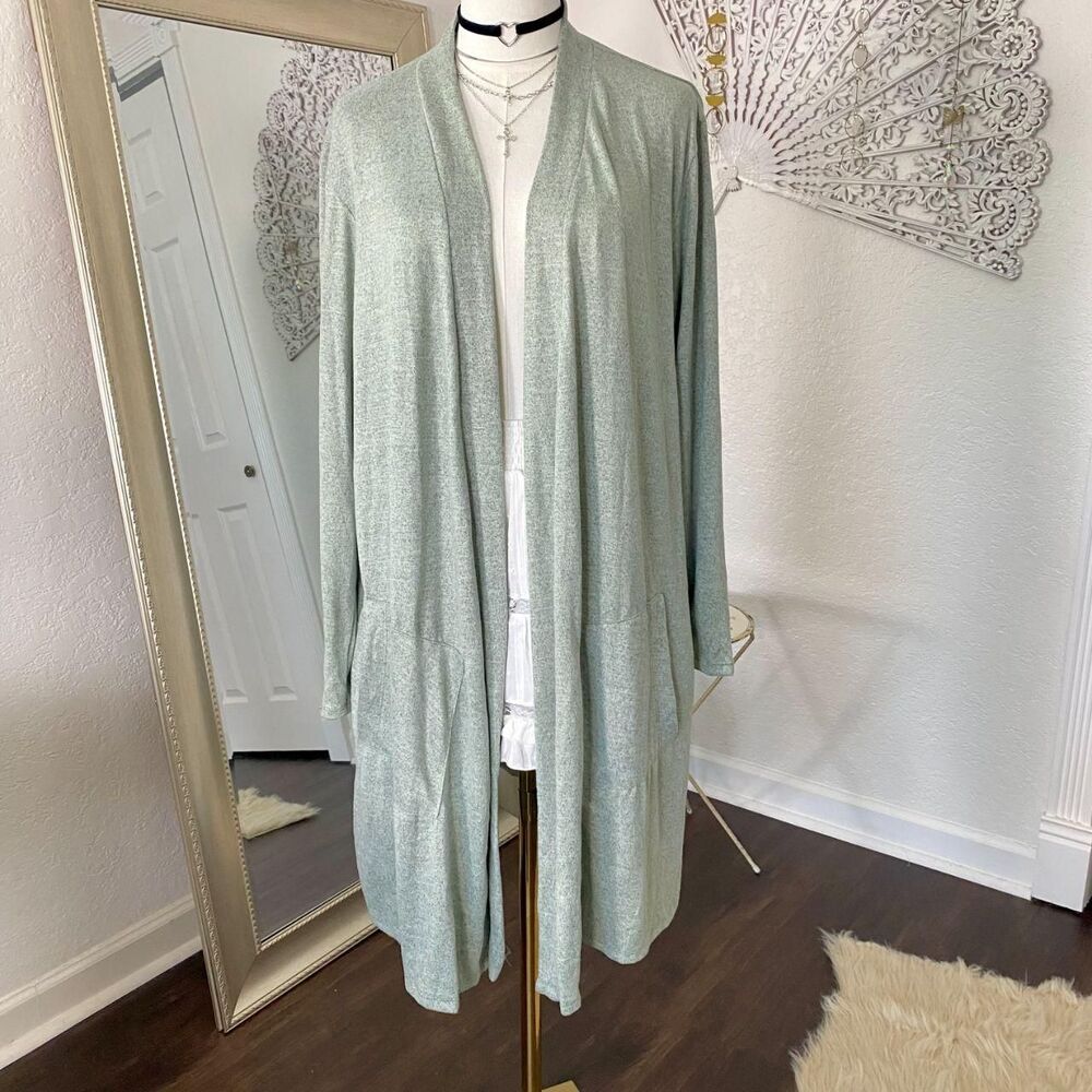 NWT Mint Green Soft Open Front Long Cut Cardigan Size 3X Forgotten Grace